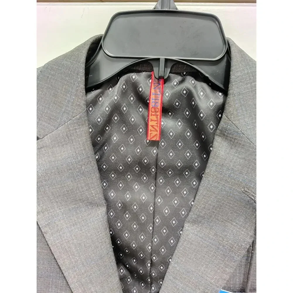 ZNT18 Active Stretch Plaid Blazer Gray Notch Collar Two Button Suit Jacket 36S‎